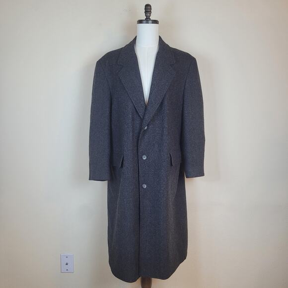 Vintage London Fog Coat 46 Regular Gray Wool Topcoat Overcoat USA Herringbone - Picture 1 of 7